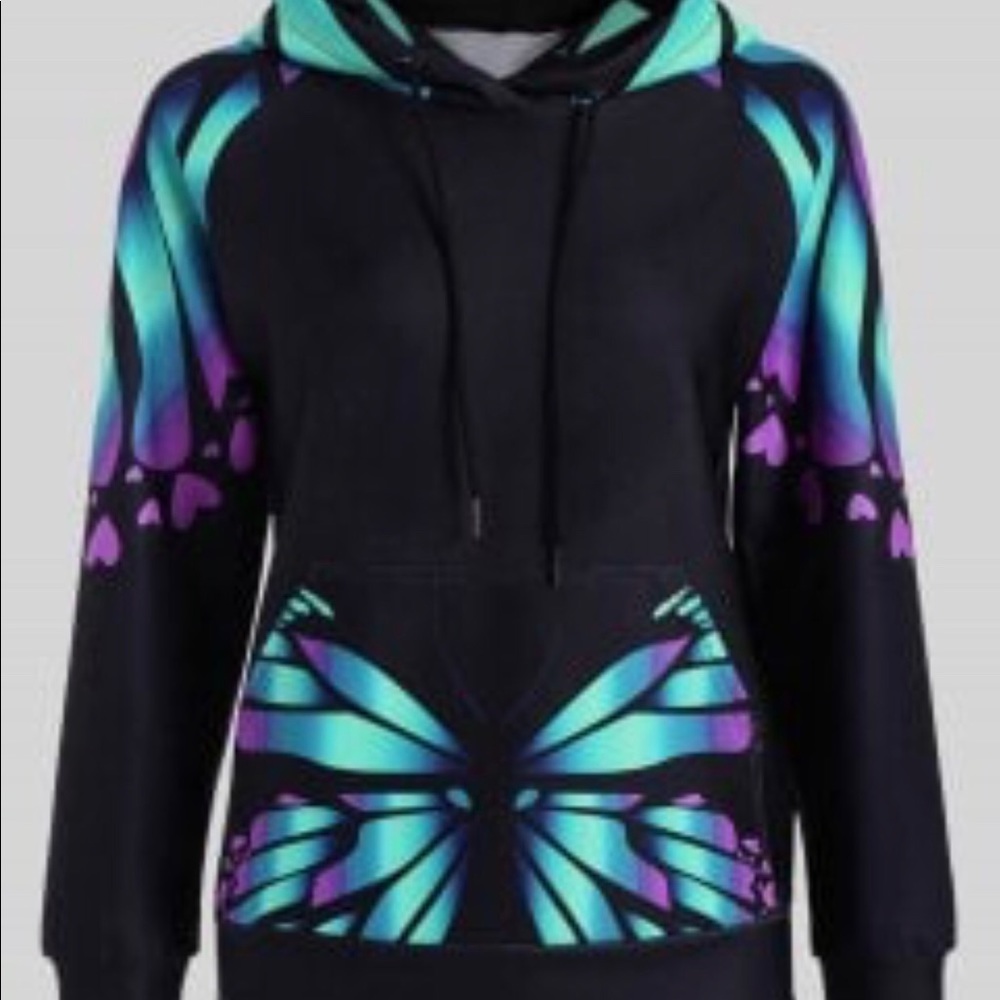 Butterfly Print Plus Size Hoodie 💚💙💜